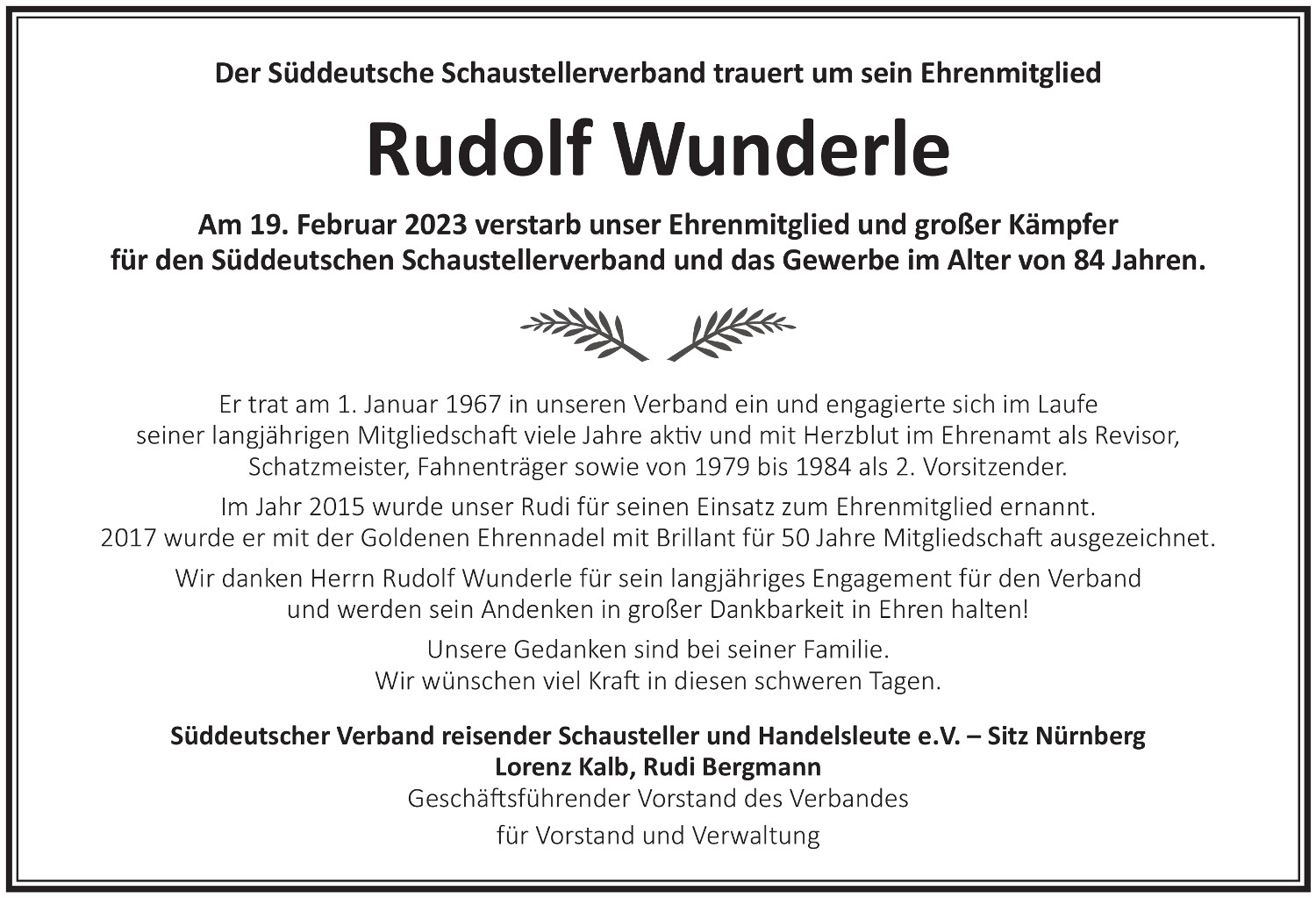 Traueranzeige Rudolf Wunderle